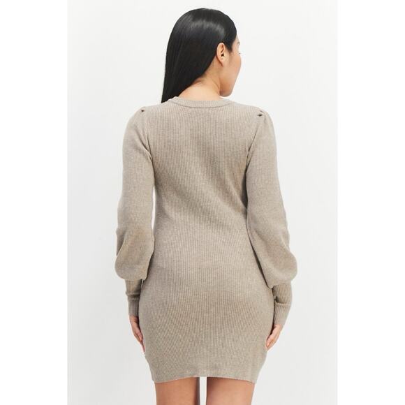 BB Dakota Steve Madden Womens Sweater Dress Medium Taupe Grey Knit Minimal NEW - Picture 7 of 7